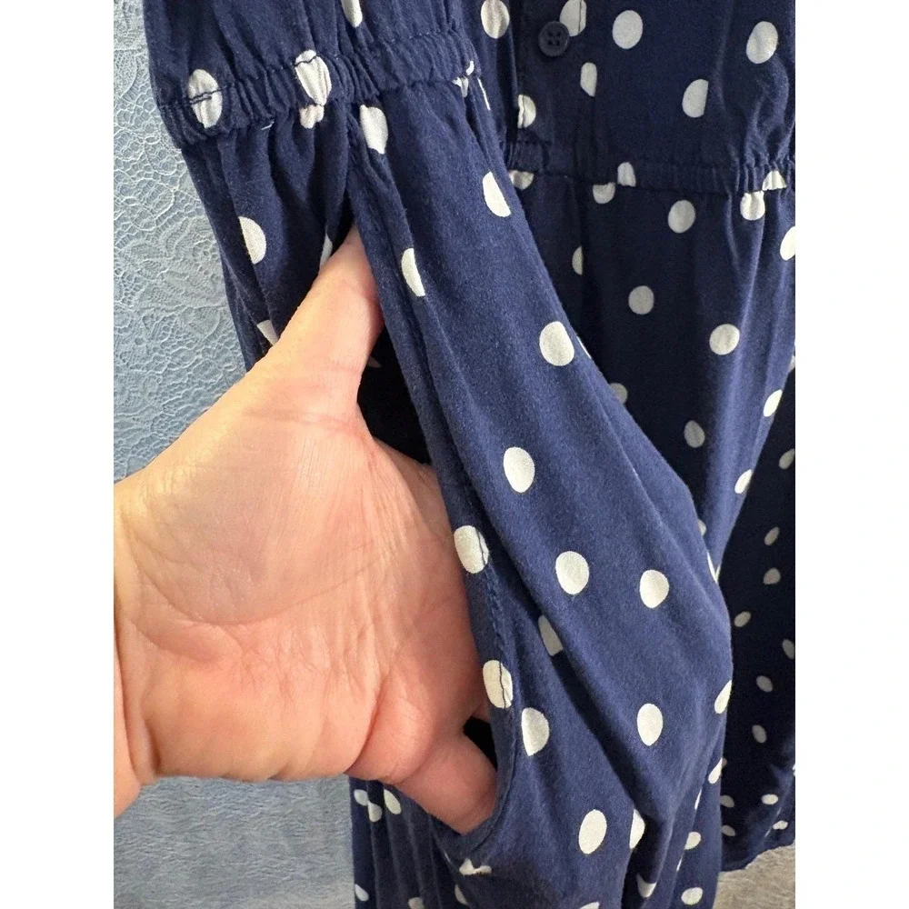 Vintage Y2K Mossimo Polka Dot Dress Navy Blue Lace Racerback Large With Pockets